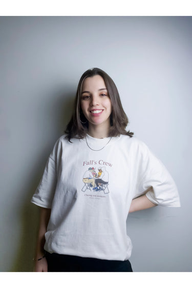 Estampa média de um grupo de amigos Fall Crew design exclusivo streetwear off-white