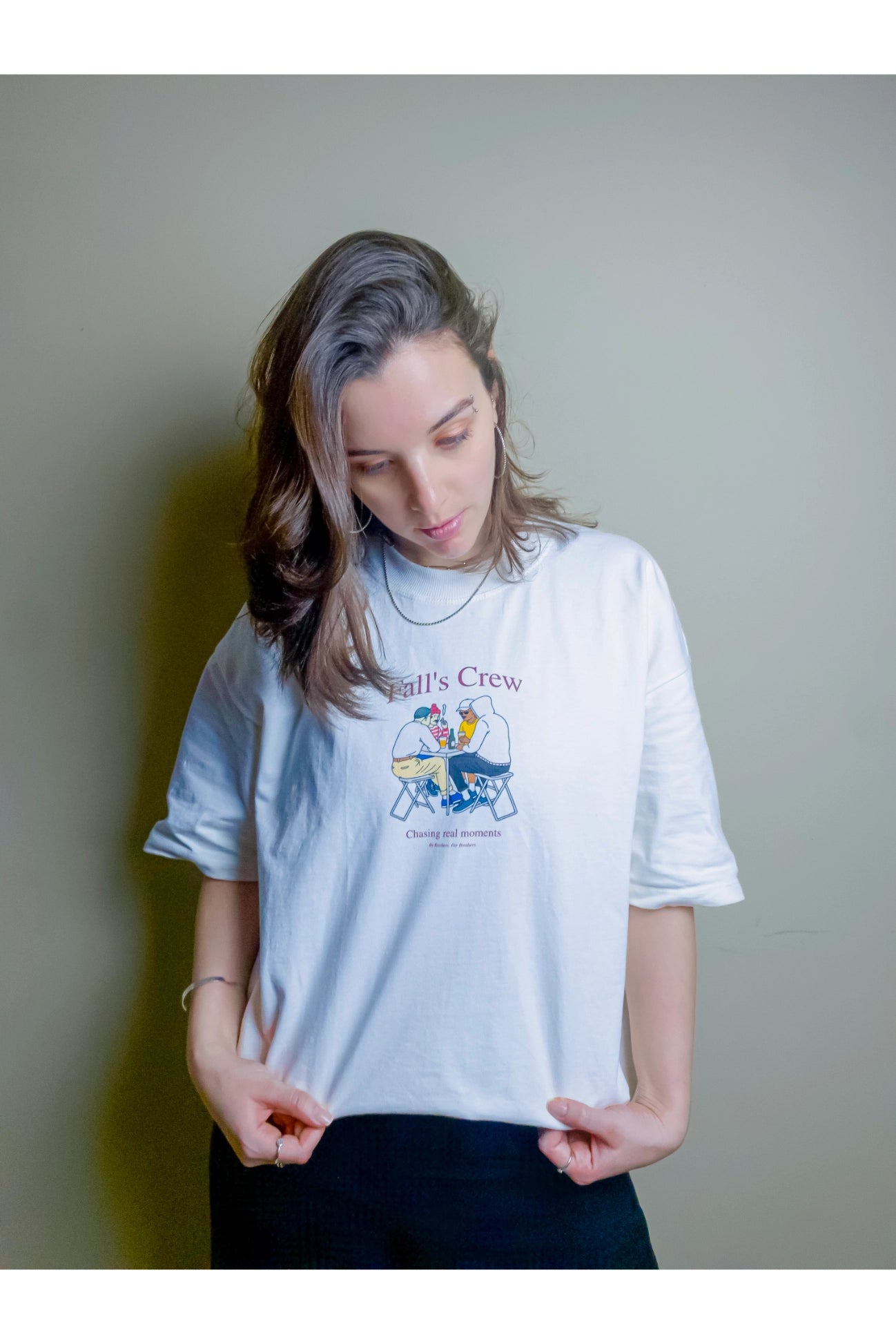 Manga 3/4 camiseta oversized com logo frontal