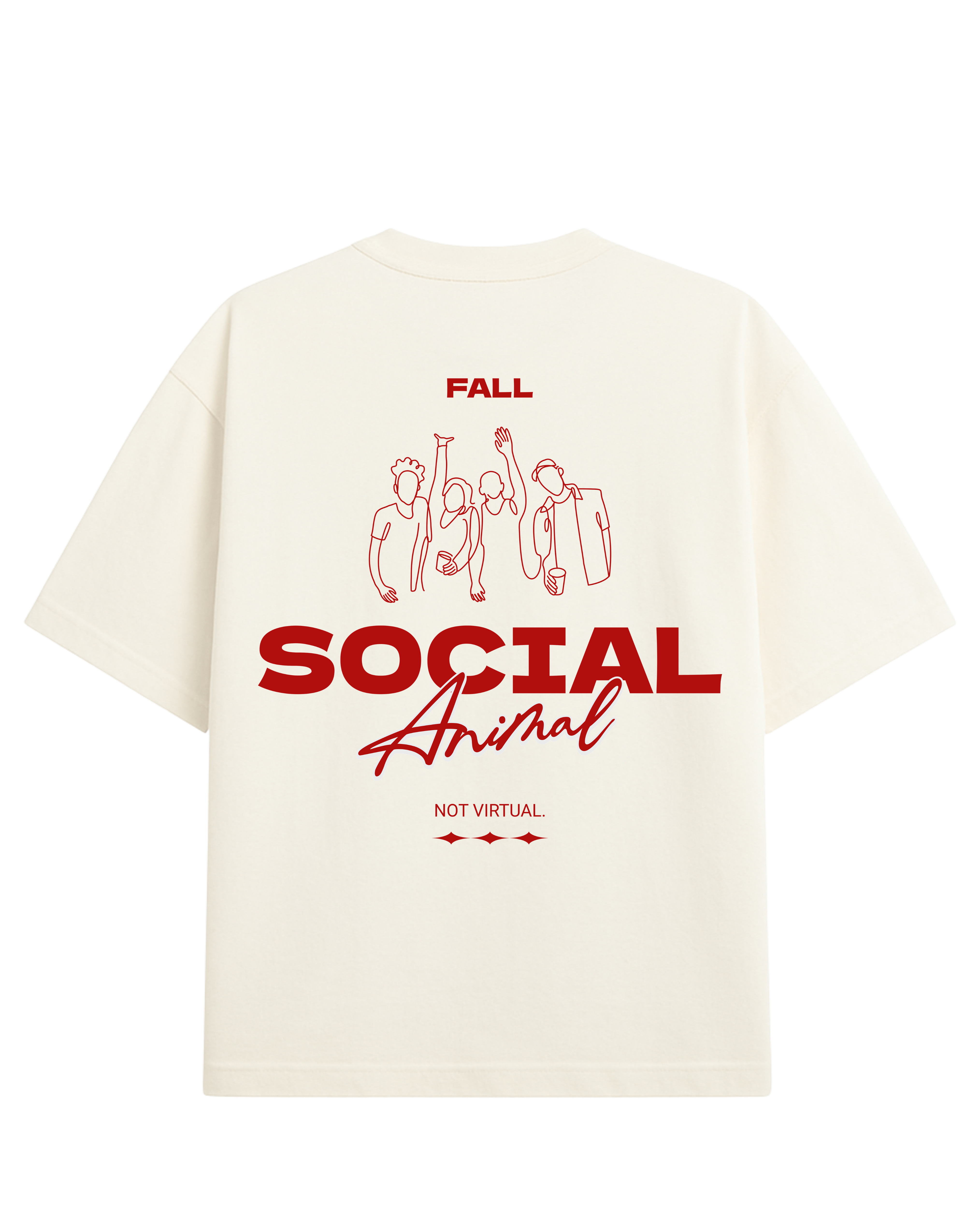 Camiseta Oversized Off-White masculina Social Animal com estampa vermelha minimalista frontal Fall Clothing