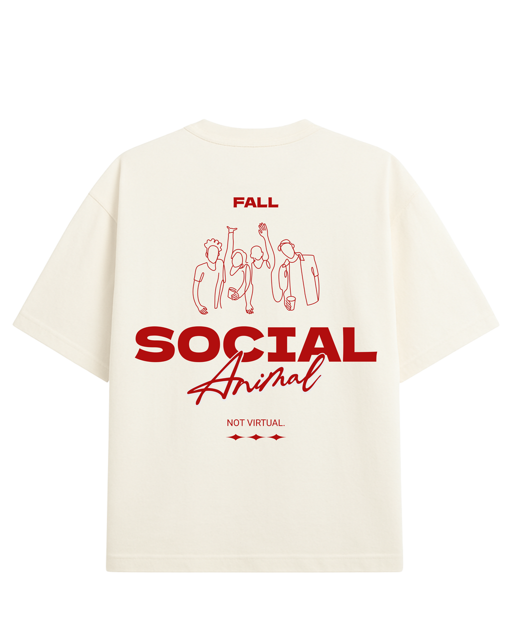 Camiseta Oversized Off-White masculina Social Animal com estampa vermelha minimalista frontal Fall Clothing