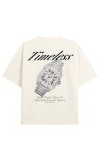 Visual das costas camiseta Watch Off white modelagem ampla e design exclusivo de um relógio vintage