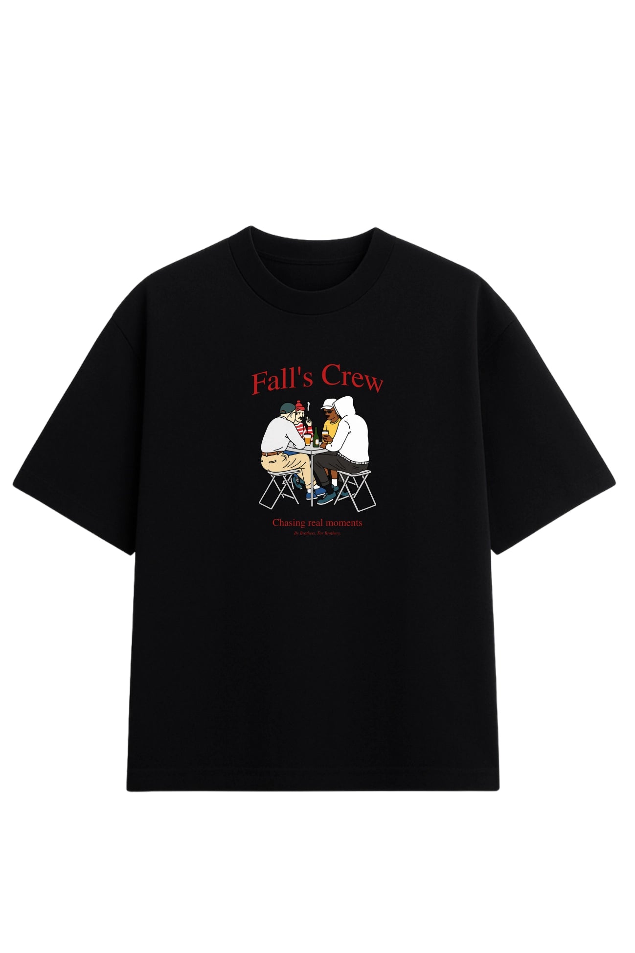 streetwear masculino com camiseta Fall Crew preta modelagem larga caimento oversized