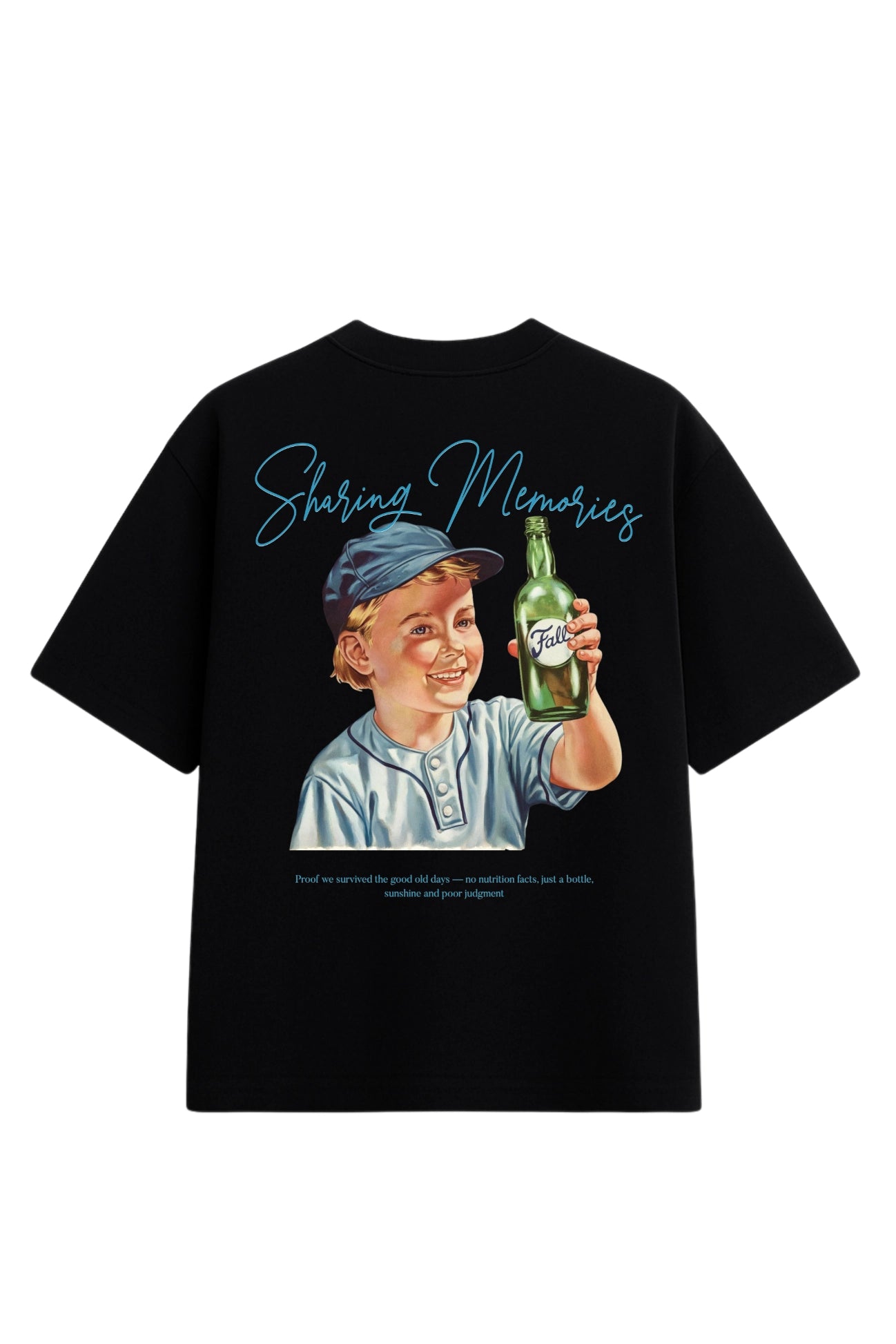 Camiseta Streetwear Masculina Oversized Preta modelo Sharing Memories Fall Clothing